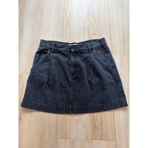 Free People We The Free Black Denim Mini Skirt Washed A-Line Pleated Size 31